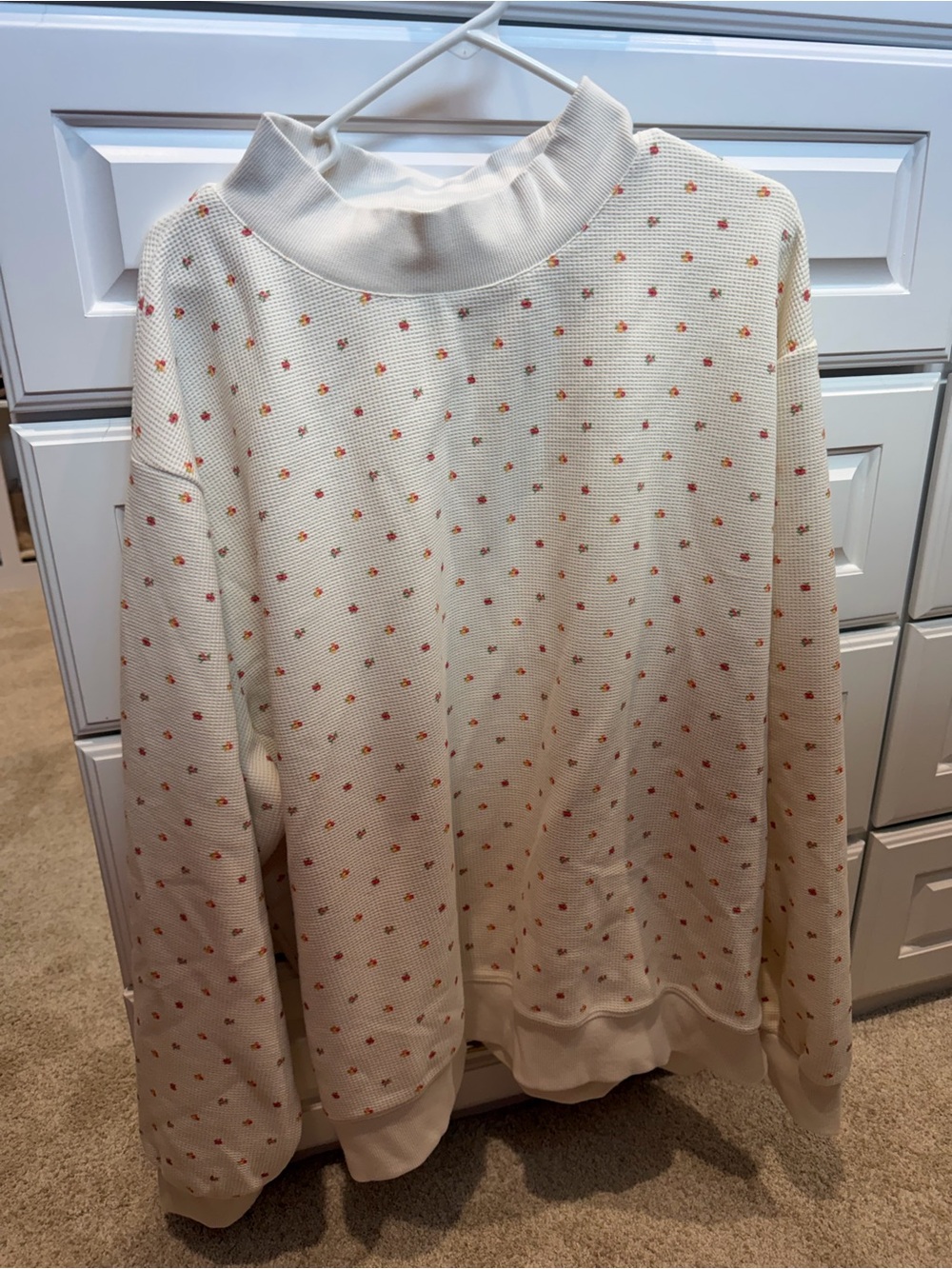 Cream Turtleneck Sweater with Mini Floral Dot Print